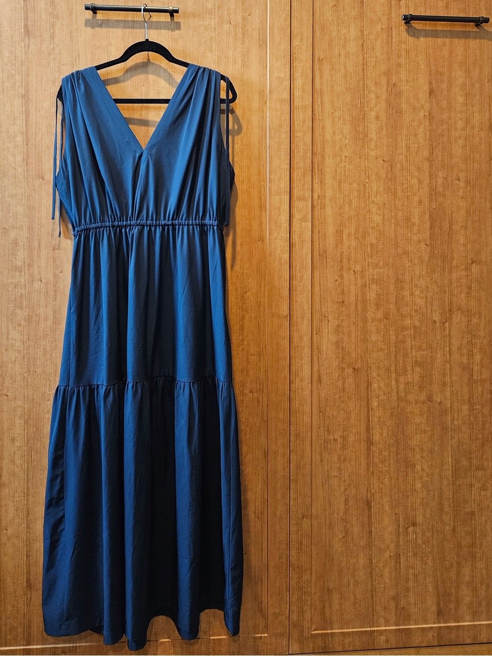 Calvin Klein Navy Blue V-Neck Tie-Shoulder Maxi Dress